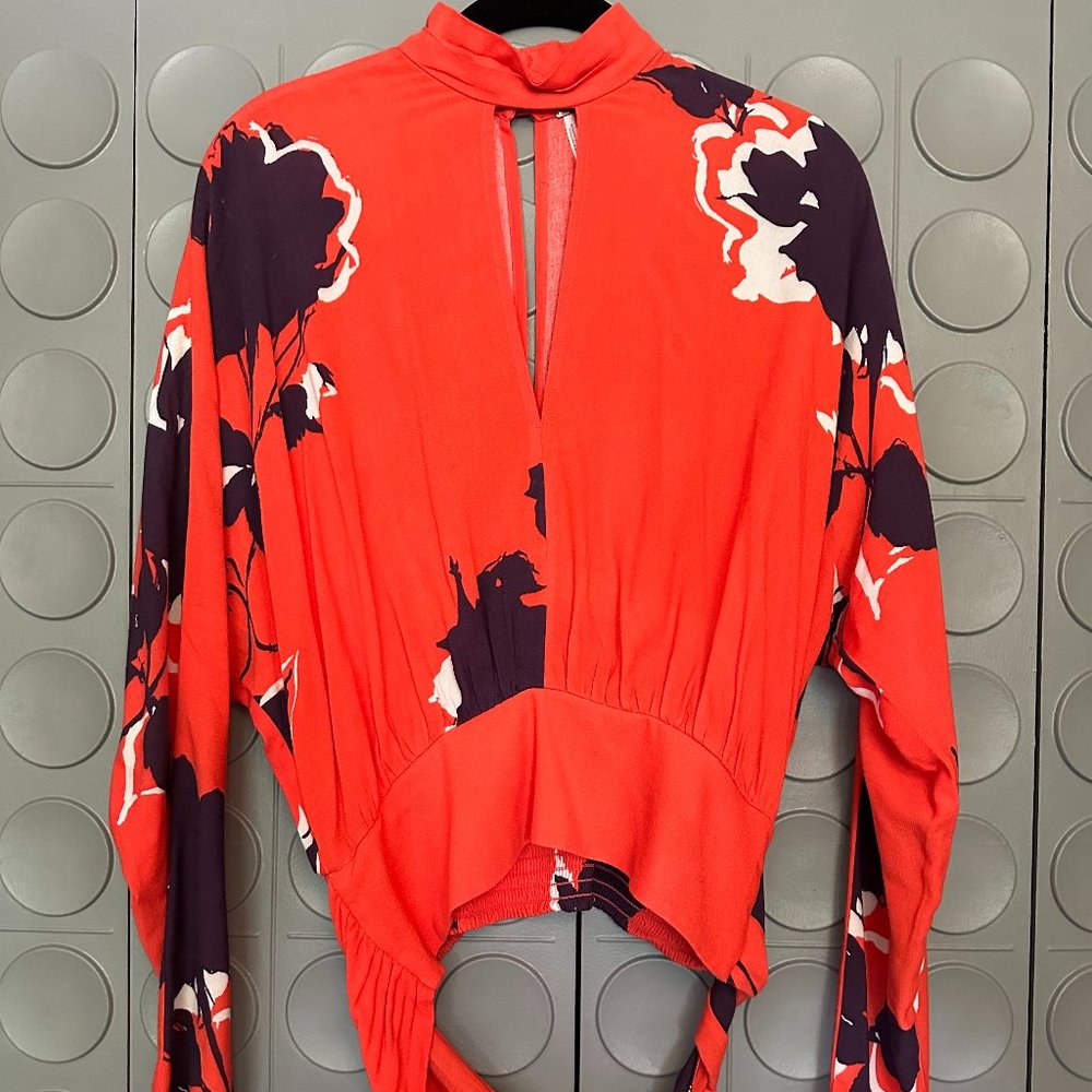Free People Red, White & Violet Blouse (Size XS)